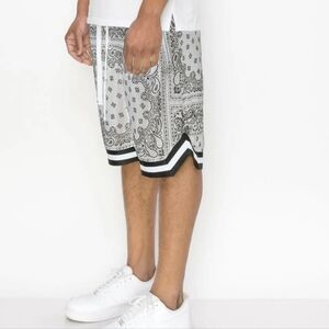Boohoo Man Black and White Paisley Athletic Shorts